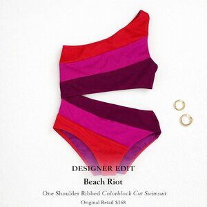 Beach Riot One Shoulder Ribbed Colorblock Cutout Swimsuit S